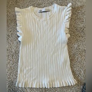 Zara White Ruffle Sleeve Top